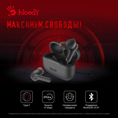 Гарнитура вкладыши A4Tech Bloody M30 черный беспроводные bluetooth в ушной раковине (M30 (BLACK))