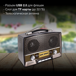 Радиоприемник настольный Hyundai H-PSR156 коричневый USB SD/microSD