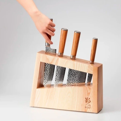Набор ножей кухон. HuoHou Ying HU0257 (HU0257 BROWN RUS) компл.:4предм. с подставкой дерево блистер