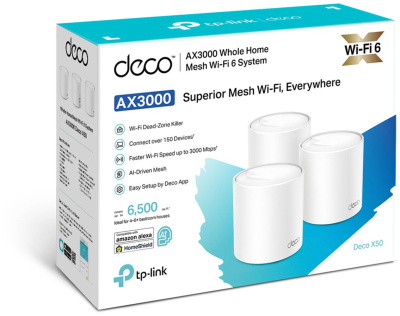 Бесшовный Mesh роутер TP-Link Deco X50(3-Pack) AX3000 10/100/1000BASE-TX белый (упак.:3шт)