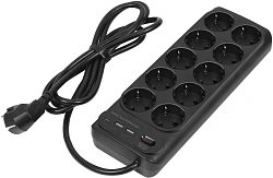 Сетевой фильтр Powercom SP-10 USB2A1СB 3,0м 3.0м (10 розеток) черный (коробка)