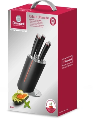 Набор ножей кухон. Rondell Urban Ultimate RD-1130 компл.:6предм. с подставкой черный/красный подар.коробка