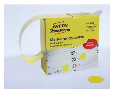 Этикетки Avery Zweckform 3856 250шт на листе диаметр 19мм/70г/м2/желтый самоклей. универсальная