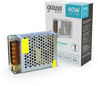 Блок питания Gauss Basic для лен.светод. серый (BT502)