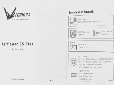 Корпус Formula Air Power G5 Plus белый без БП ATX 2xUSB2.0 audio bott PSU