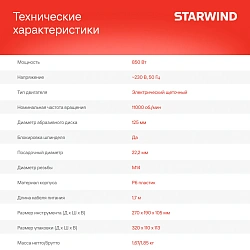 Углошлифовальная машина Starwind AG125-850 850Вт 11000об/мин рез.шпин.:M14 d=125мм