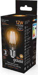 Лампа светодиодная Gauss Filament 102902112 12Вт цок.:E27 груша 185B св.свеч.бел.теп. грушевидная (упак.:1шт)
