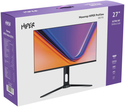 Монитор Hiper 27" ProView SB2701 черный IPS LED 5ms 16:9 HDMI M/M матовая HAS Piv 300cd 178гр/178гр 3840x2160 60Hz FreeSync DP Quad 4K (2160p) USB 6.1кг