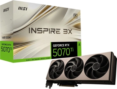 Видеокарта MSI PCI-E 5.0 RTX 5070TI 16G INSPIRE 3X OC NVIDIA GeForce RTX 5070TI 16Gb 256bit GDDR7 2482/28000 HDMIx1 DPx3 HDCP Ret