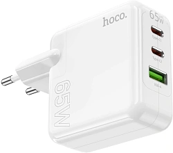 Сетевое зар./устр. Hoco C115A Header PD65W three-port(2C1A) charger(EU) 65W 3.25A+3A+2A+1.5A (PD+QC) универсальное белый (98312)