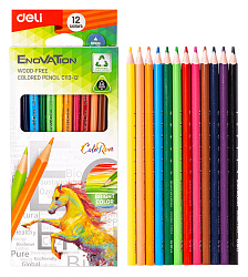 Карандаши цв. Deli EC113-12 Enovation трехгран. пластик 12цв. коробка/европод. (12шт)
