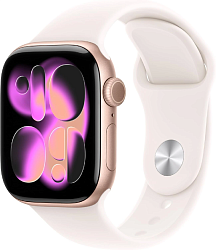 Смарт-часы Apple Watch Series 11 A3331 42мм OLED корп.розовое золото Sport Band рем.белый разм.брасл.:130-180мм (MEU04LW/A)