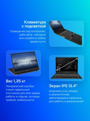 Ноутбук MSI Summit E13 Flip Evo A13MT-243US Core i7 1360P 16Gb SSD1Tb Intel Iris Xe graphics 13.4" IPS Touch FHD+ (1920x1200) Windows 11 Home Multi Language black WiFi BT Cam (9S7-13P311-243)
