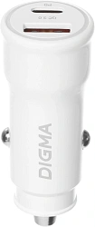 Автомобильное зар./устр. Digma DGC2С 20W 3A (PD+QC) USB-C/USB-A белый (DGC2C0HX12WH)