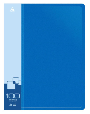 Папка с 100 прозр.вклад. Бюрократ -BPVN100BLUE A4 пластик 0.8мм торц.карм с бум. встав синий