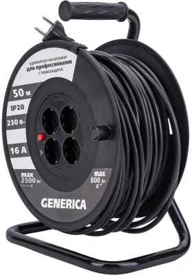 Удлинитель силовой IEK GENERICA УК50 (WKP20-16-04-50-G) 3x1.5кв.мм 4розет. 50м ПВС 16A катушка