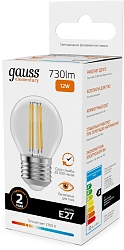 Лампа филам. Gauss Filament 12Вт цок.:E27 шар 220B св.свеч.бел.теп. (упак.:10шт) (52212)
