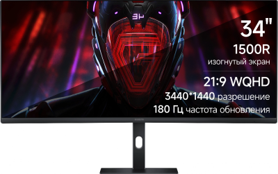 Монитор Xiaomi 34" Curved Gaming Monitor G34WQi черный VA LED 1ms 21:9 HDMI матовая HAS Piv 350cd 178гр/178гр 3440x1440 180Hz FreeSync Premium DP 2K 6.9кг