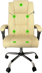 Кресло Cactus CS-CHR-OC04M-WT с вибромассажем слоновая кость экокожа с подголов. крестов.