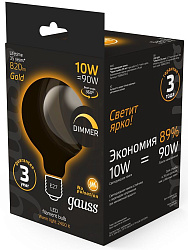 Лампа светодиодная Gauss Filament 158802010-D 10Вт цок.:E27 шар 220B св.свеч.бел.теп. (упак.:1шт)