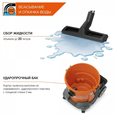 Строительный пылесос Daewoo DAVC 2514S 1400Вт (уборка: сухая/влажная/выдув/сбор воды) серый