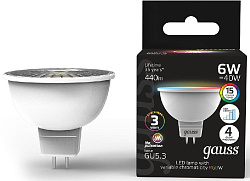 Лампа светодиодная Gauss 101105406 6Вт цок.:GU5.3 софит 175B св.свеч.RGB MR16 (упак.:1шт)