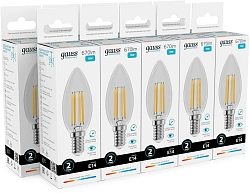 Лампа филам. Gauss Filament 10Вт цок.:E14 свеча 220B св.свеч.бел.нейт. (упак.:10шт) (32120)