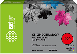 Чернила Cactus CS-GI490BK/M/C/Y GI-490 многоцветный набор 4x100мл для Canon Pixma G1400/G2400/G3400
