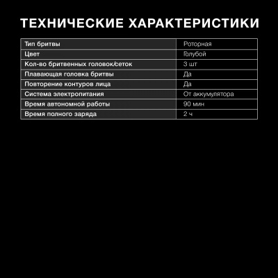 Бритва роторная Hyundai H-SH8089 реж.эл.:3 питан.:аккум. голубой/черный