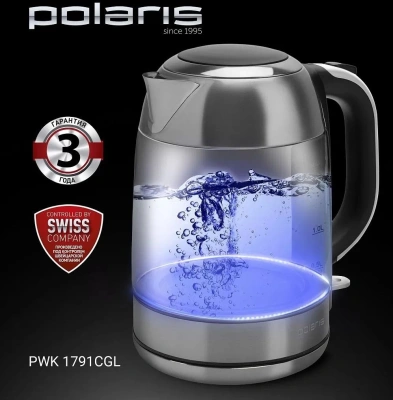 Чайник электрический Polaris PWK 1791CGL 1.7л. 2200Вт серебристый матовый корпус: стекло