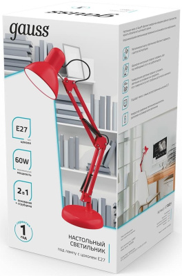 Светильник Gauss GTL002 (GT0024) настольный на струбцине/основание E27 красный 60Вт