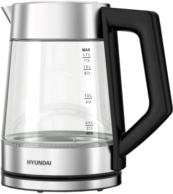 Чайник электрический Hyundai HYK-G4402 1.7л. 2200Вт черный/серебристый корпус: стекло