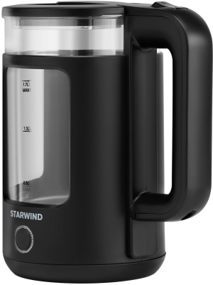 Чайник электрический Starwind SKG1053 1.7л. 1800Вт черный корпус: стекло