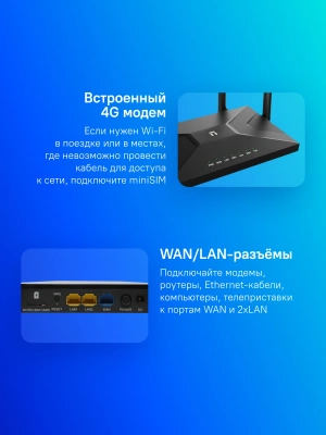 Роутер беспроводной Netis MW5360 N300 10/100BASE-TX/4G cat.4 черный