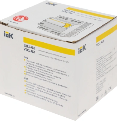 Выключатель дифф.тока УЗО IEK MDV10-4-063-300 ВД1-63 63A 300мА AC 4П 400В 4мод белый (упак.:1шт)