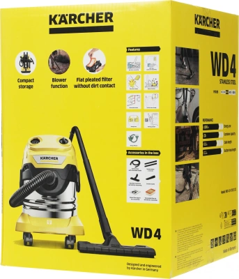 Строительный пылесос Karcher WD 4 S V-20/5/22 1000Вт (уборка: сухая/сбор воды) желтый