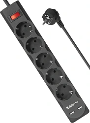 Сетевой фильтр Defender DFS 753 3м (5 розеток) черный (коробка)