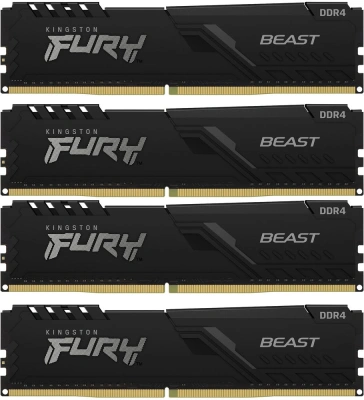 Память DDR4 4x32GB 3200MHz Kingston KF432C16BBK4/128 Fury Beast Black RTL Gaming PC4-25600 CL16 DIMM 288-pin 1.35В dual rank с радиатором Ret