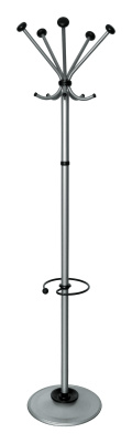 Вешалка напольная Бюрократ Квинтет ТМК-2 КВИНТЕТ ТМК-2/METALLIC серебристый основание круг наконечники черный крючки двойные для верхней одежды метал.