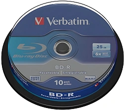 Диск BD-R Verbatim 25Gb 6x Cake Box (10шт) Printable (43804)