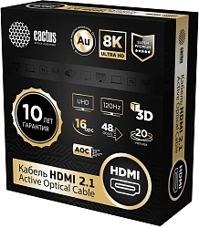 Кабель аудио-видео Cactus CS-HDMI-AOC-2.1-20 HDMI (m)/HDMI (m) 20м. позолоч.конт. черный