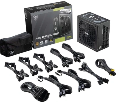 Блок питания MSI ATX 1250W MAG A1250GL Gen.5 80+ gold (20+4pin) APFC 135mm fan 12xSATA Cab Manag RTL