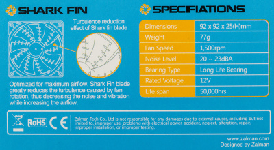 Вентилятор для корпуса Zalman ZM-F2 Plus (SF) 90х90x25 черный 3-pin 23дБ Ret