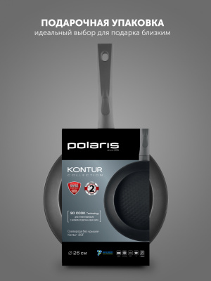 Сковорода Polaris Kontur 26F круглая 26см покрытие: Pfluon ручка несъемная (без крышки) черный (015091)
