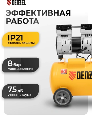 Компрессор поршневой Denzel DLS950/24 безмасляный 165л/мин 24л 950Вт желтый/черный