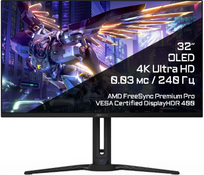 Монитор Gigabyte 31.5" Aorus FO32U2P черный QD OLED LED 16:9 HDMI M/M матовая HAS Piv 250cd 178гр/178гр 3840x2160 240Hz FreeSync Premium Pro DP 4K USB 8.53кг