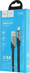 Кабель Hoco U119 Machine iP USB (m)-Lightning (m) 1.2м черный коробка плоский