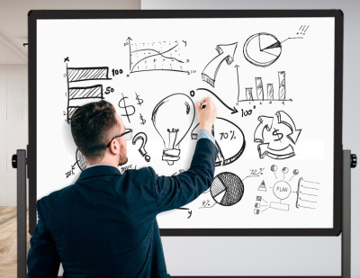 Доска магнитно-маркерная Deli 7884 лак белый/черный 90x180см на роликах