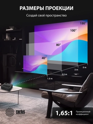 Проектор Cactus CS-PRM.01B.Full HD LCD 700Lm ANSI (1920x1080) 2500:1 ресурс лампы:50000часов 2xUSB typeA 2xHDMI 1.8кг