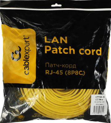 Патч-корд Premier PP12-30M/Y 1000Гбит/с UTP 4 пары cat.5E CCA molded 30м желтый RJ-45 (m)-RJ-45 (m)